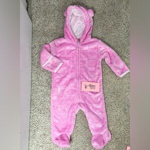 ❤️NWOT Infant Pink FLEECE One Piece Footies with Hand Covers, 6-9 Months
